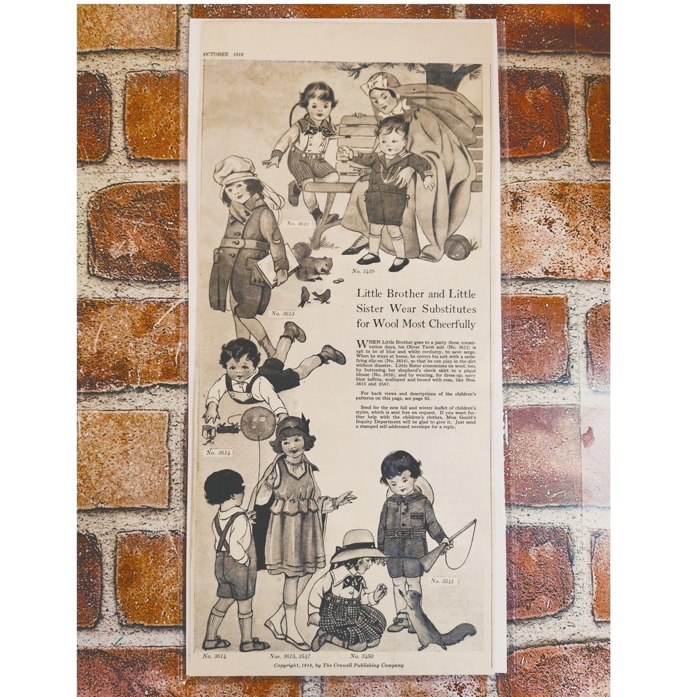 1918 Kids Apparel Antique Little Brother Little Sister Wool Substitutes Print Ad